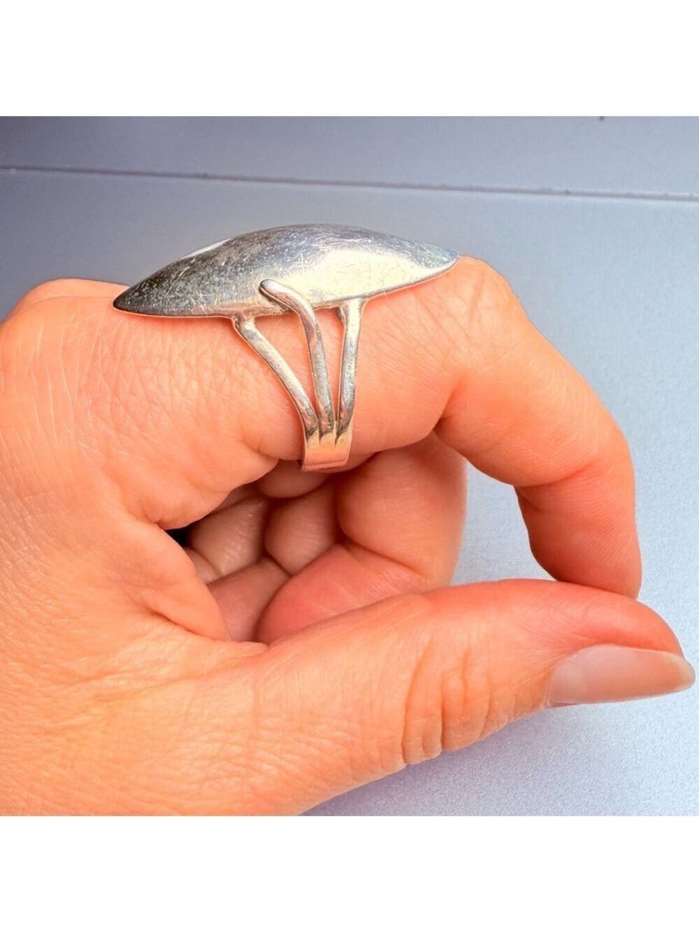 RARE Native American Hopi BIG Torpedo Dome Sterling Silver Modernist Ring VTG - Picture 4 of 8
